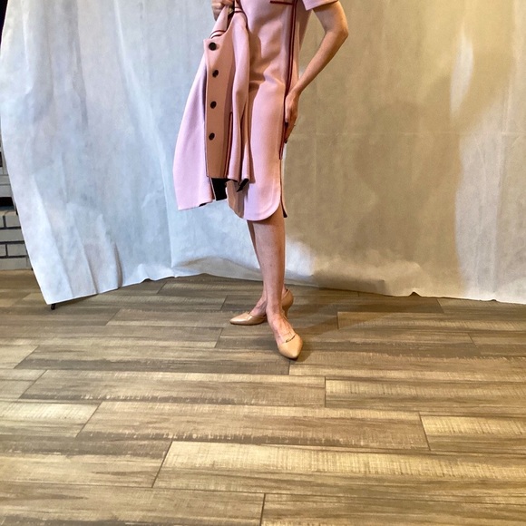 NWOT! MARNI 2 PC. PINK DRESS & BLZR. GREAT 3-SEASON SUIT. Maroon & Black Piping. - Picture 12 of 16